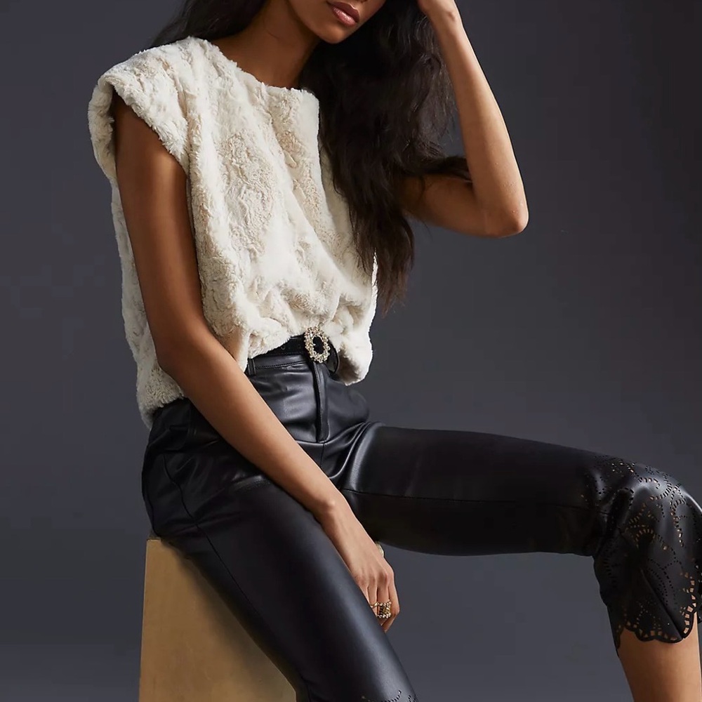 MAEVE @ ANTHROPOLOGIE Faux Fur Short Sleeve Tee, Cream, Size Large NWT - Picture 11 of 12